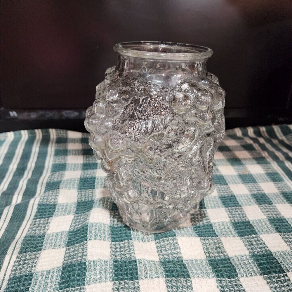 Antique Goofus Glass Raised Grapes Embossed Pressed Vase 7.5 Inch EAPG